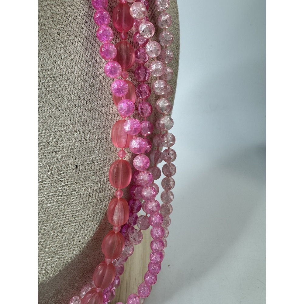 Vintage Pink Multi Strand Beaded Necklace Cabochon Clasp Statement Jewelry - Picture 3 of 4
